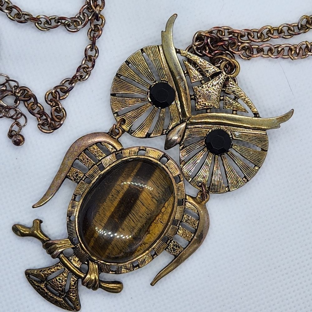 🔺️Tigers Eye Owl Pendant Necklace